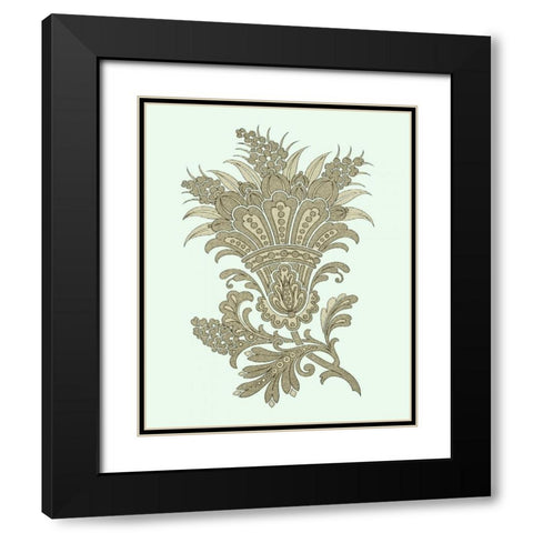 Celadon Floral Motif I Black Modern Wood Framed Art Print with Double Matting by Vision Studio