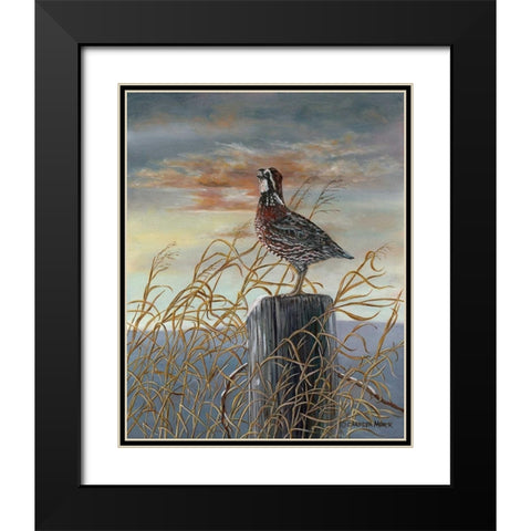 Quail on a Post Black Modern Wood Framed Art Print with Double Matting by Mock, Carolyn