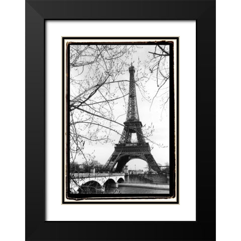 Eiffel Tower Along The Seine River Black Modern Wood Framed Art Print with Double Matting by DeNardo, Laura