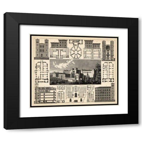 Antique City Plan III Black Modern Wood Framed Art Print with Double Matting by Vision Studio