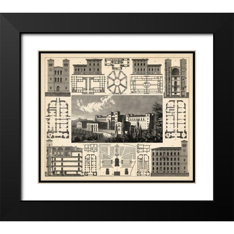 Antique City Plan III Black Modern Wood Framed Art Print with Double Matting by Vision Studio