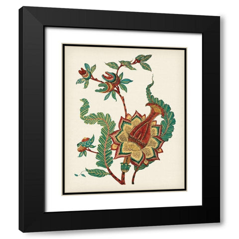 Jacobean Floral I Black Modern Wood Framed Art Print with Double Matting by Vision Studio