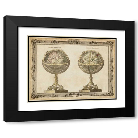 Terrestrial and Celestial Globes Black Modern Wood Framed Art Print with Double Matting by Vision Studio
