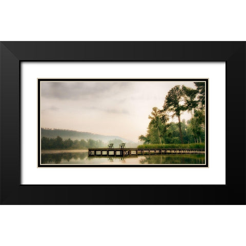 Two Green Chairs Black Modern Wood Framed Art Print with Double Matting by Head, Danny