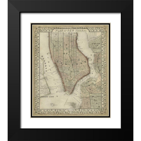 Plan of New York Black Modern Wood Framed Art Print with Double Matting by Mitchell