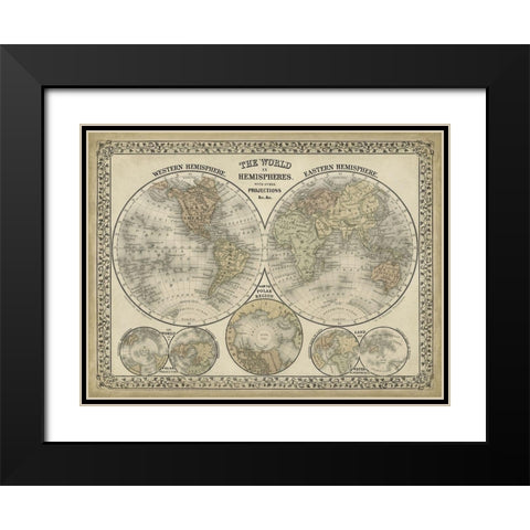 The World in Hemispheres Black Modern Wood Framed Art Print with Double Matting by Mitchell