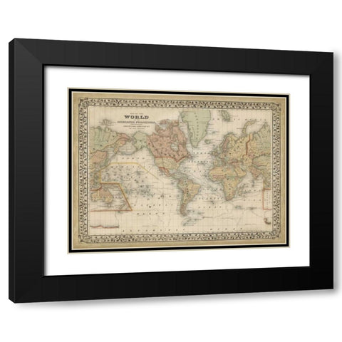 Mitchells World Map Black Modern Wood Framed Art Print with Double Matting by Mitchell
