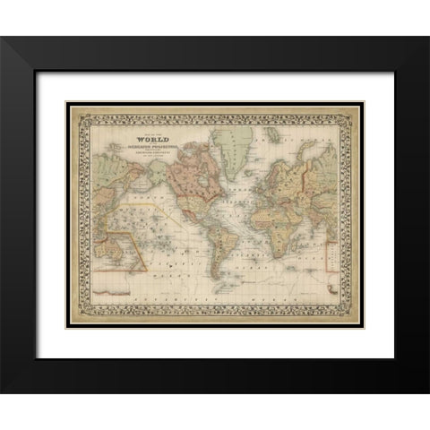 Mitchells World Map Black Modern Wood Framed Art Print with Double Matting by Mitchell