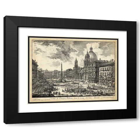 Veduta di Piazza Navona Black Modern Wood Framed Art Print with Double Matting by Piranesi