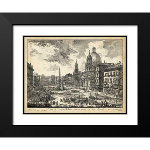 Veduta di Piazza Navona Black Modern Wood Framed Art Print with Double Matting by Piranesi