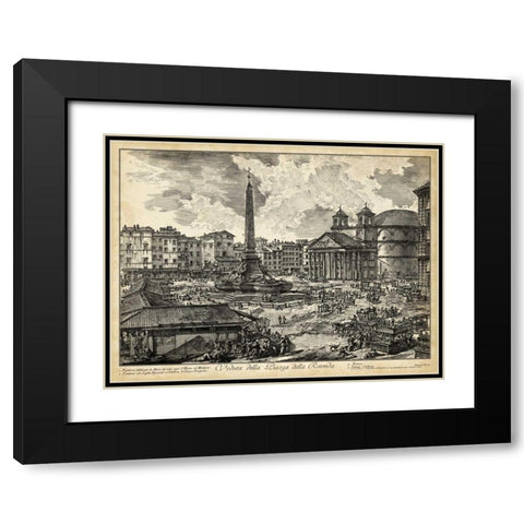 Veduta della Piazza della Rotunda Black Modern Wood Framed Art Print with Double Matting by Piranesi