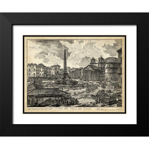 Veduta della Piazza della Rotunda Black Modern Wood Framed Art Print with Double Matting by Piranesi