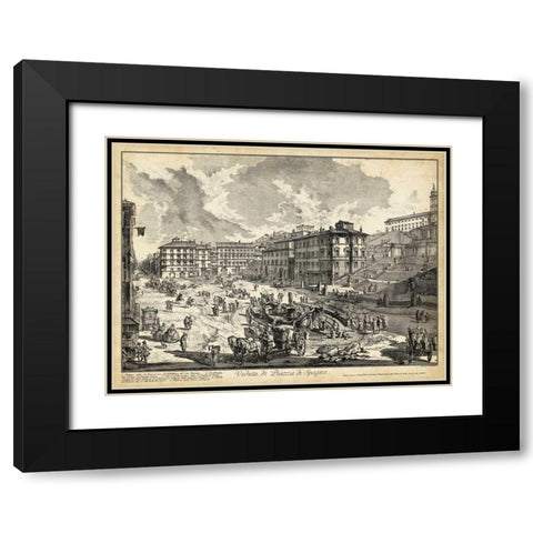 Veduta di Piazza di Spagna Black Modern Wood Framed Art Print with Double Matting by Piranesi