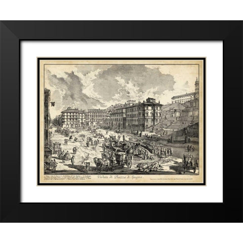 Veduta di Piazza di Spagna Black Modern Wood Framed Art Print with Double Matting by Piranesi