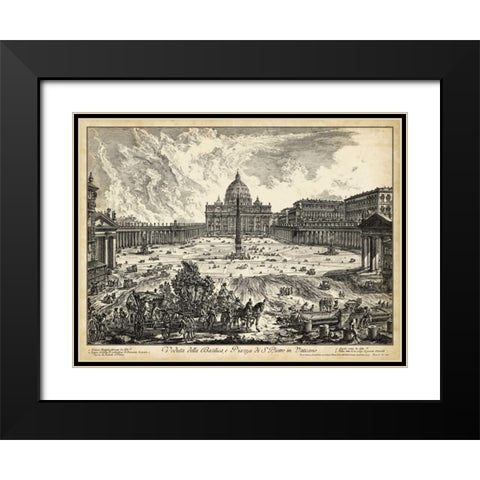 Veduta della Basilica di S. Pietro Black Modern Wood Framed Art Print with Double Matting by Piranesi