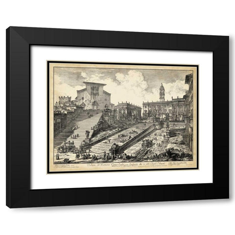 Veduta del Romano Campidoglio Black Modern Wood Framed Art Print with Double Matting by Piranesi