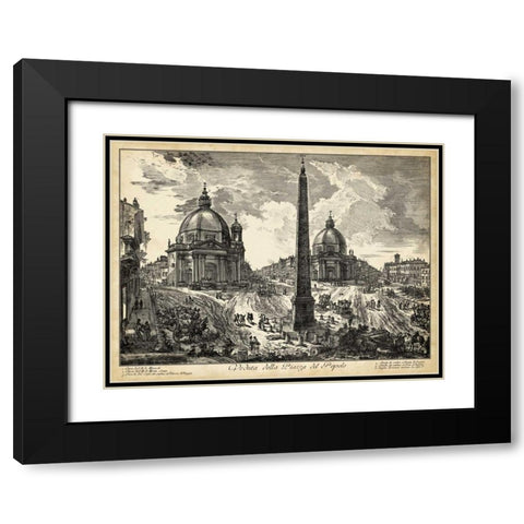 Veduta della Piazza del Popolo Black Modern Wood Framed Art Print with Double Matting by Piranesi
