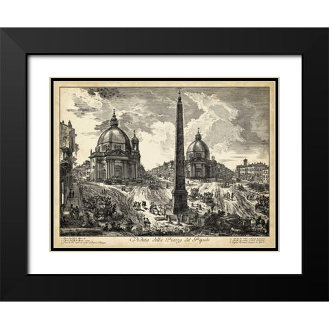 Veduta della Piazza del Popolo Black Modern Wood Framed Art Print with Double Matting by Piranesi