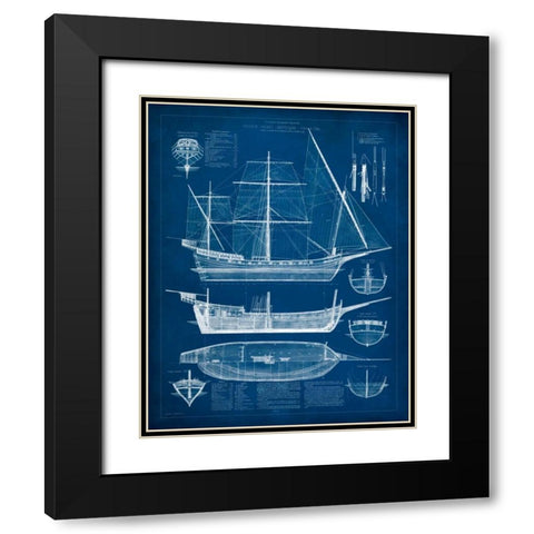 Antique Ship Blueprint I Black Modern Wood Framed Art Print with Double Matting by Vision Studio
