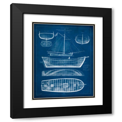 Antique Ship Blueprint II Black Modern Wood Framed Art Print with Double Matting by Vision Studio