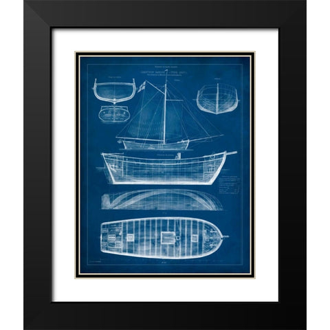 Antique Ship Blueprint II Black Modern Wood Framed Art Print with Double Matting by Vision Studio