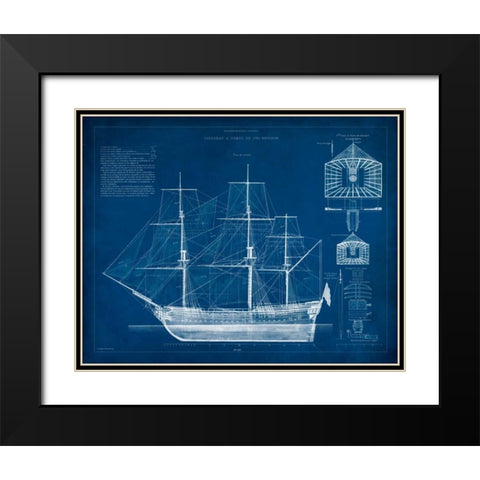 Antique Ship Blueprint IV Black Modern Wood Framed Art Print with Double Matting by Vision Studio
