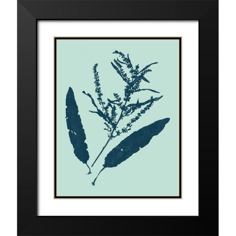 Indigo and Mint Botanical Study IV Black Modern Wood Framed Art Print with Double Matting by Vision Studio