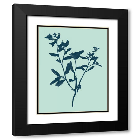 Indigo and Mint Botanical Study VII Black Modern Wood Framed Art Print with Double Matting by Vision Studio