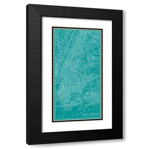 Graphic Map of New York Black Modern Wood Framed Art Print with Double Matting by Vision Studio