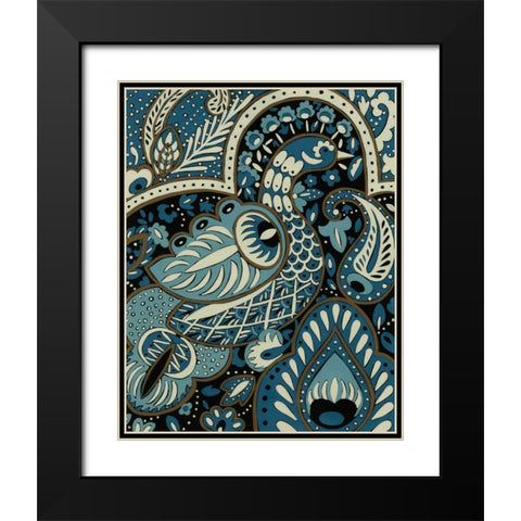 Indigo Peacock I Black Modern Wood Framed Art Print with Double Matting by Zarris, Chariklia