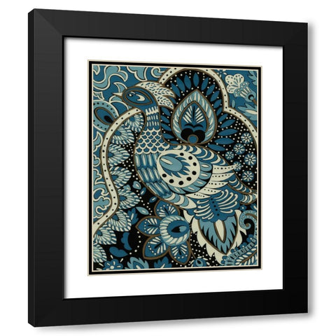 Indigo Peacock II Black Modern Wood Framed Art Print with Double Matting by Zarris, Chariklia