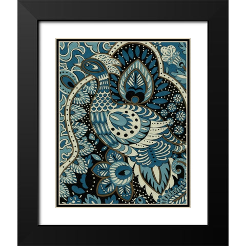 Indigo Peacock II Black Modern Wood Framed Art Print with Double Matting by Zarris, Chariklia