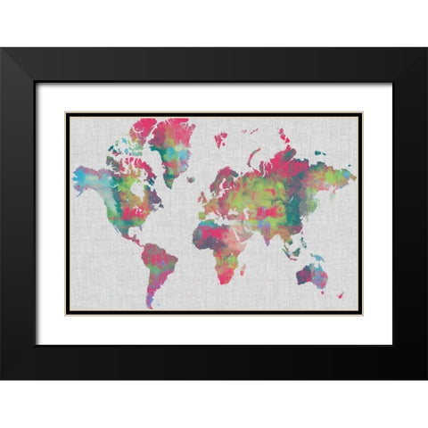 Impasto Map of the World Black Modern Wood Framed Art Print with Double Matting by Goldberger, Jennifer