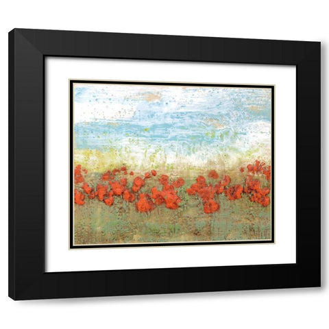Coral Poppies I Black Modern Wood Framed Art Print with Double Matting by Goldberger, Jennifer