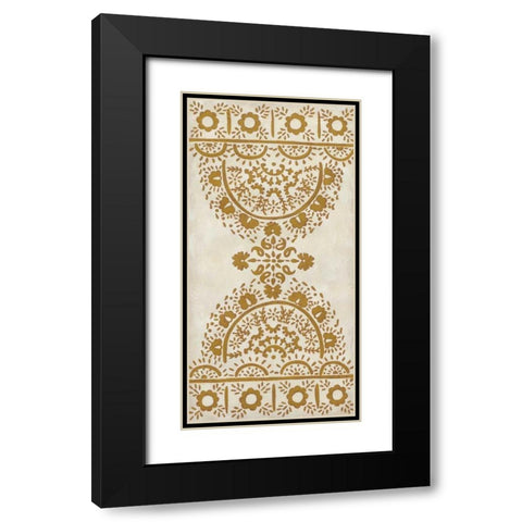 Ochre Embroidery I Black Modern Wood Framed Art Print with Double Matting by Zarris, Chariklia