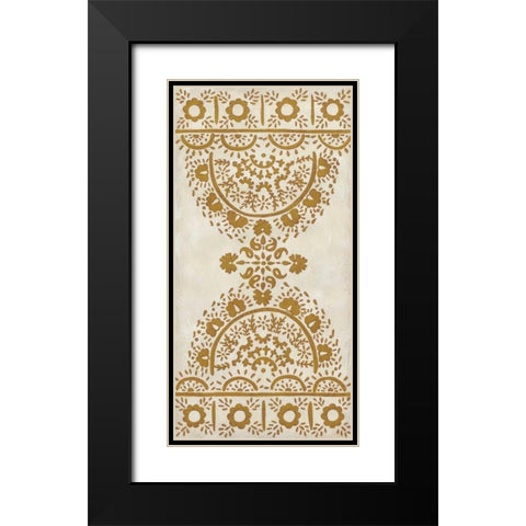 Ochre Embroidery I Black Modern Wood Framed Art Print with Double Matting by Zarris, Chariklia