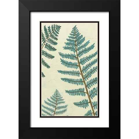 Blue Fern Trio I Black Modern Wood Framed Art Print with Double Matting by Vess, June Erica