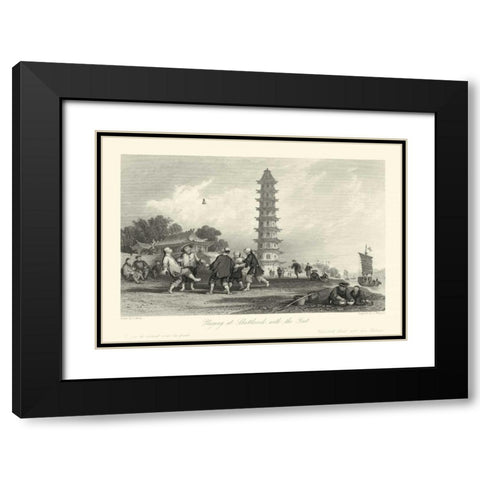 Scenes in China X Black Modern Wood Framed Art Print with Double Matting by Allom, T.