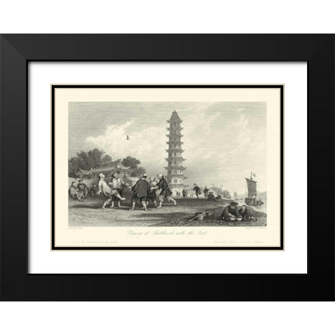 Scenes in China X Black Modern Wood Framed Art Print with Double Matting by Allom, T.