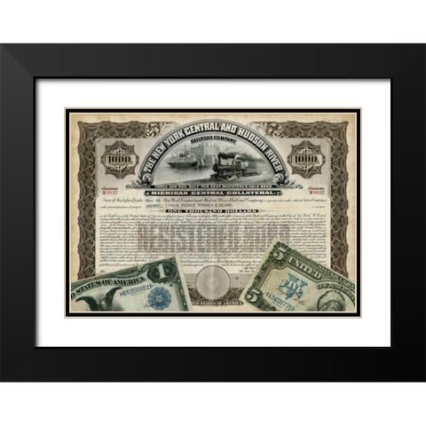 Antique Stock Certificate I Black Modern Wood Framed Art Print with Double Matting by Vision Studio