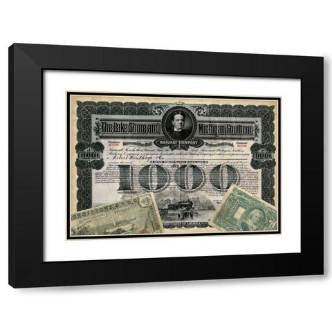 Antique Stock Certificate II Black Modern Wood Framed Art Print with Double Matting by Vision Studio