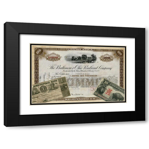 Antique Stock Certificate III Black Modern Wood Framed Art Print with Double Matting by Vision Studio