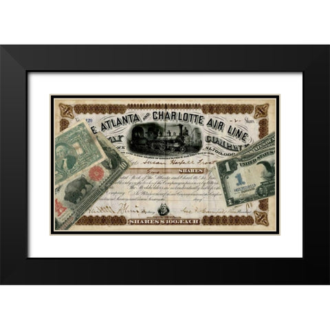 Antique Stock Certificate IV Black Modern Wood Framed Art Print with Double Matting by Vision Studio
