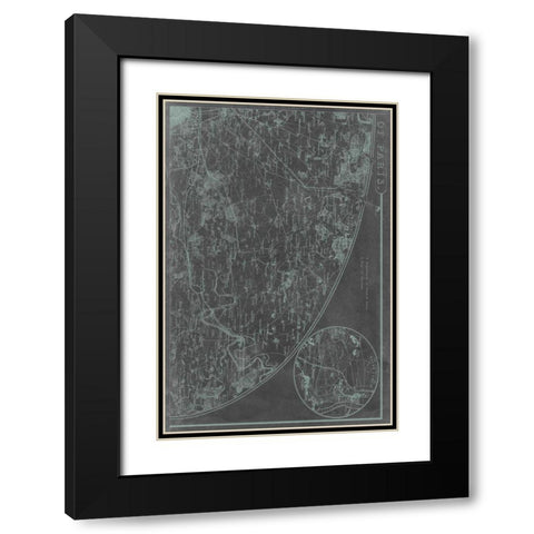 Map of Paris Grid II Black Modern Wood Framed Art Print with Double Matting by Vision Studio