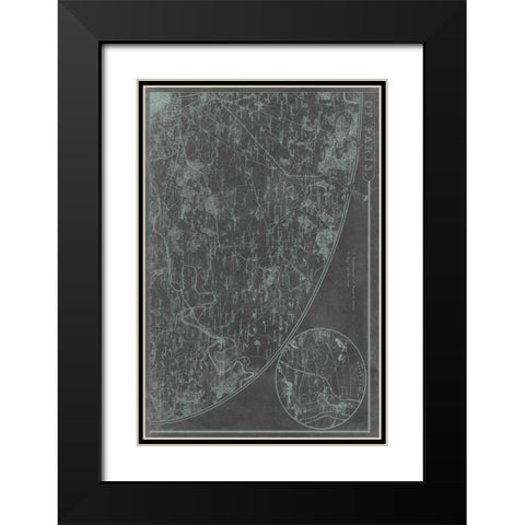 Map of Paris Grid II Black Modern Wood Framed Art Print with Double Matting by Vision Studio