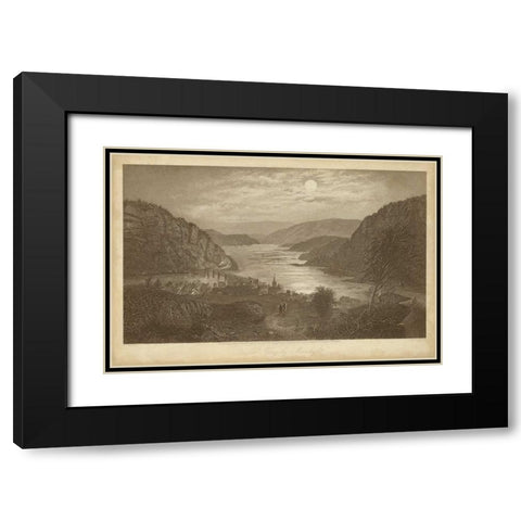 Harpers Ferry by Moonlight Black Modern Wood Framed Art Print with Double Matting by R. Hinshelwood
