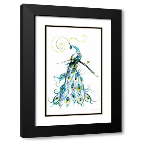 Aquarelle Peacock II Black Modern Wood Framed Art Print with Double Matting by Goldberger, Jennifer