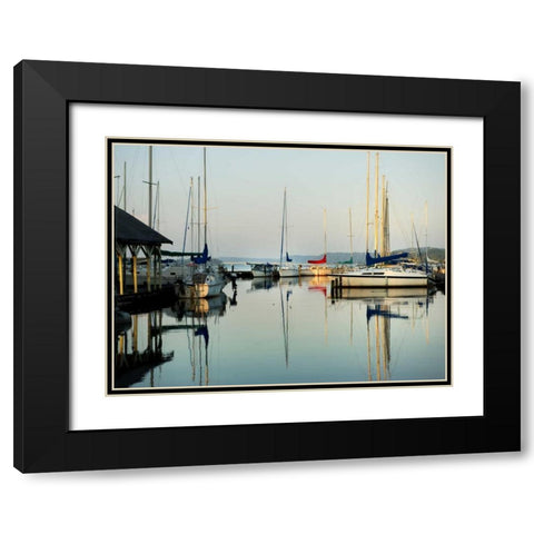 Marina Sundown I Black Modern Wood Framed Art Print with Double Matting by Head, Danny