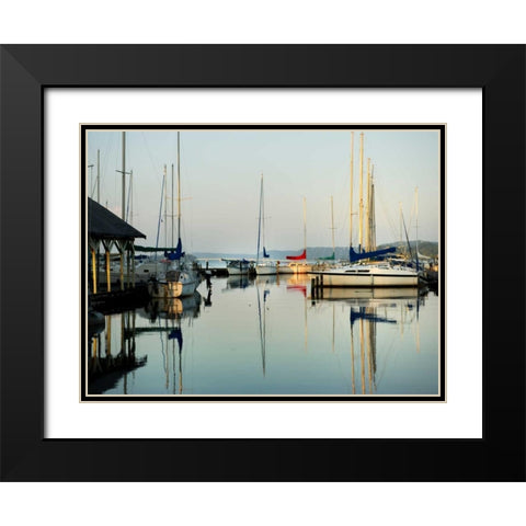 Marina Sundown I Black Modern Wood Framed Art Print with Double Matting by Head, Danny