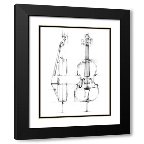 Cello Sketch Black Modern Wood Framed Art Print with Double Matting by Harper, Ethan